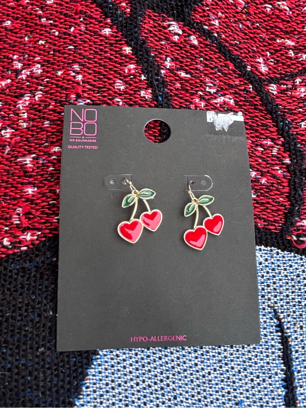 NWT NO BOUNDARIES CHERRY HEART EARRINGS